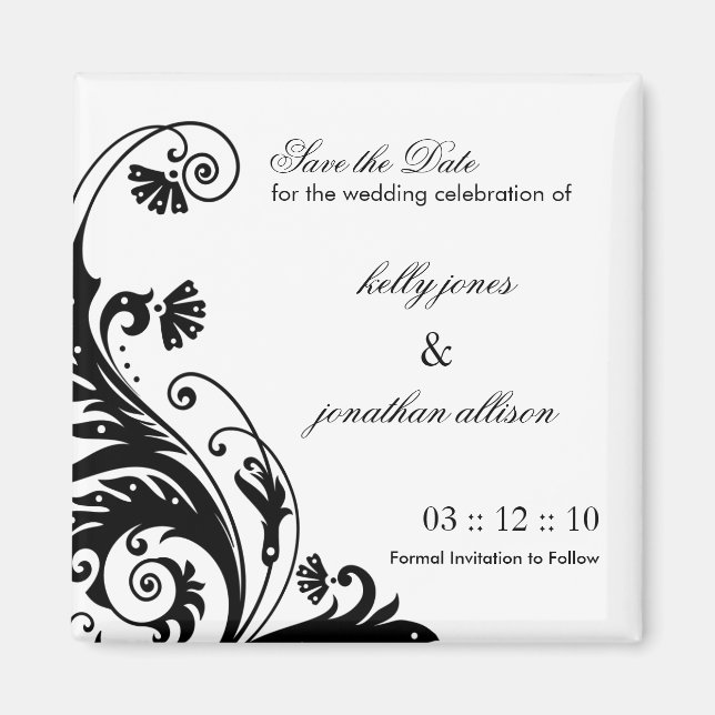 Schwarz-Weiß-Save the Date-Hochzeitsmagazin Magnet (Vorne)