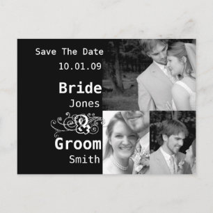 Schwarz & Weiß - Save the Date mit IHREN Fotos Ankündigungspostkarte