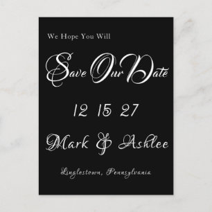 Schwarz-Weiß-Save-the-Date-Postkarte Postkarte