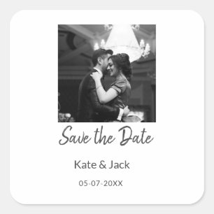 SCHWARZ-WEISS Save the Date QR-Namensdatum orange Quadratischer Aufkleber
