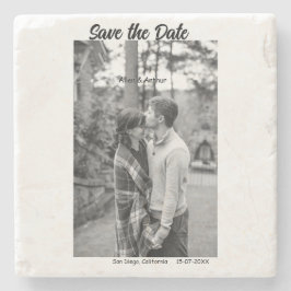 Schwarz-weiß Save the Date QR Website-Namen phot h Steinuntersetzer