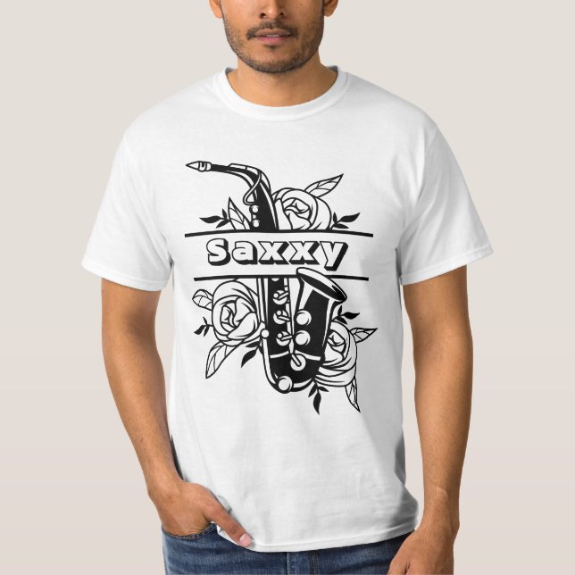 Schwarz-Weiß-Saxophon, Musiker T-Shirt (Vorderseite)