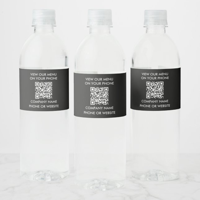 Schwarz-Weiß-Scan-Menü-QR-Code Restaurant Takeaway Wasserflaschenetikett (Flaschen)