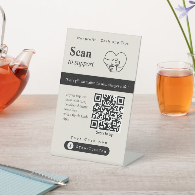 Schwarz-Weiß-Scan-to-Tip-QR-Code-Schild Sockelschild (In SItu)