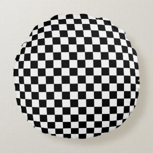 Schwarz-Weiß-Schach-Digitaldruck Rundes Kissen