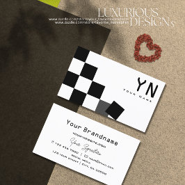 Schwarz-Weiß-Schachbrett mit Monogram-Modernem Des Visitenkarte