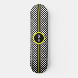 Schwarz-Weiß-Schachbrettmuster & Kalligrafie Skateboard