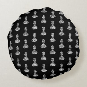 Schwarz & Weiß Schachfiguren Linocut Pawn Rundes Kissen