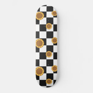 Schwarz-Weiß-Schachtel und Sonnenblumendruck Skateboard