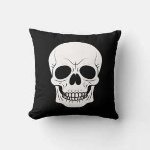 Schwarz-Weiß-Schädel-Kopf Spooky Halloween Kissen