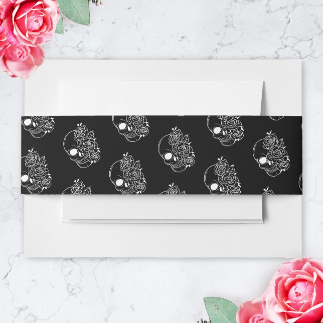 Schwarz-Weiß-Schädelgotik Einladung zur Hochzeit Einladungsbanderole (Gothic wedding band)