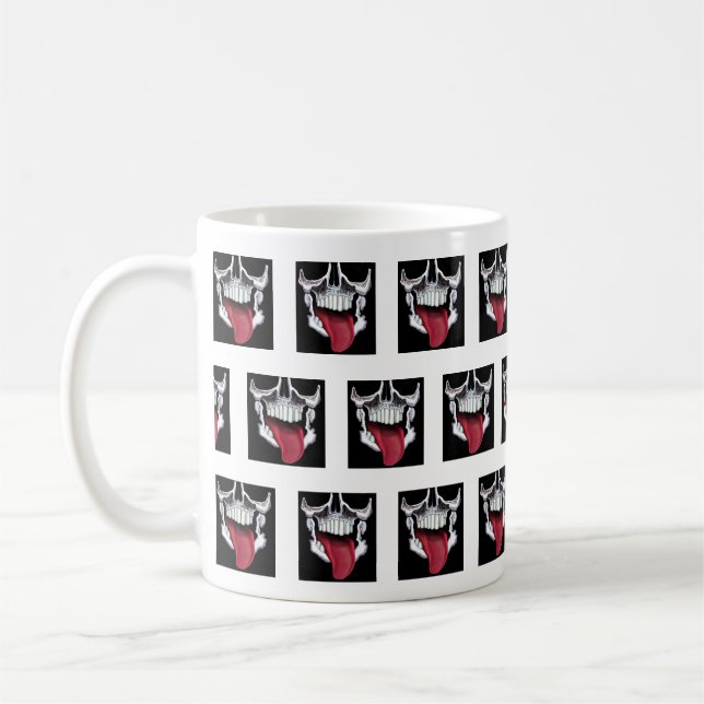 Schwarz-Weiß-Schädelmuster Kaffeetasse (Links)