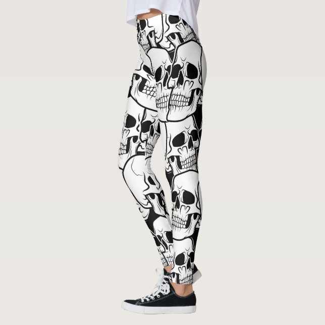 Schwarz-Weiß-Schädelmuster Leggings (Links)