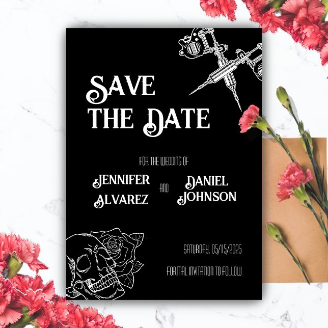 Schwarz-Weiß-Schädeltatto Einladung zur Hochzeit (Zazzle Black and White Skull Tattoo Wedding Invitation)