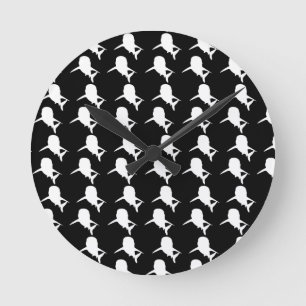 Schwarz-Weiß-Schattenhai-Walmuster Runde Wanduhr