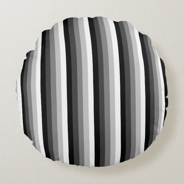 Schwarz-Weiß-Schattenstreifen Rundes Kissen (Vorderseite)