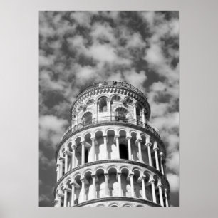 Schwarz-Weiß-Schiefer Turm von Pisa Italien Poster