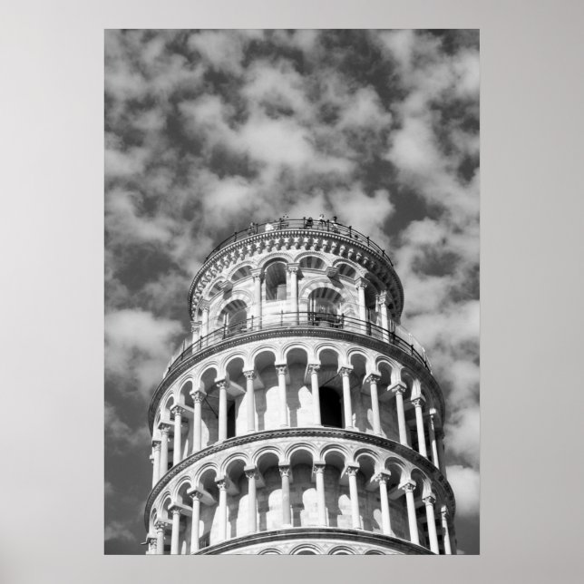 Schwarz-Weiß-Schiefer Turm von Pisa Italien Poster (Vorne)