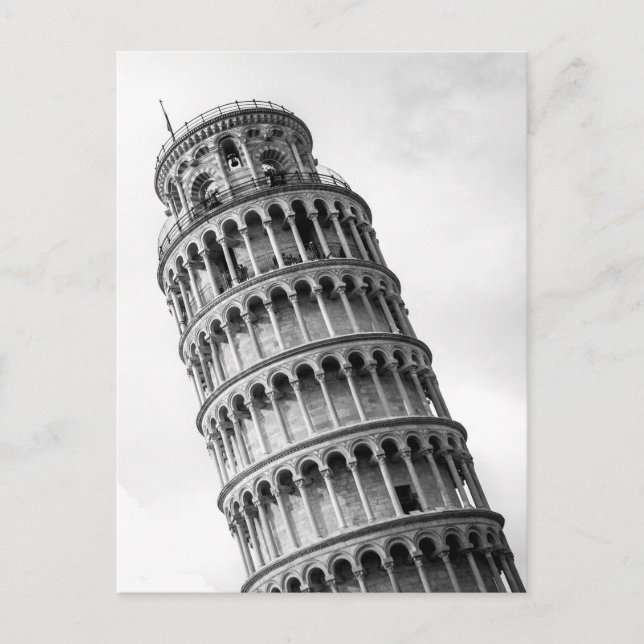 Schwarz-Weiß-Schiefer Turm von Pisa Italien Postkarte (Vorderseite)