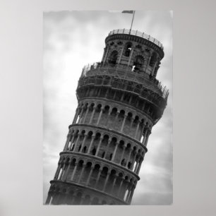 Schwarz-Weiß-Schiefer Turm von Pisa Reiseplakat Poster