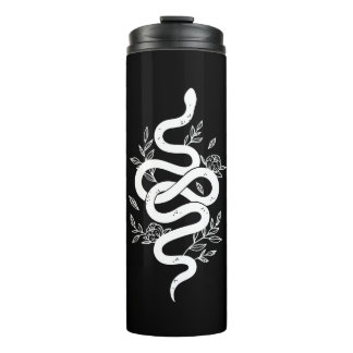 Schwarz-Weiß-Schlange Blumendesign Tumbler Thermosbecher