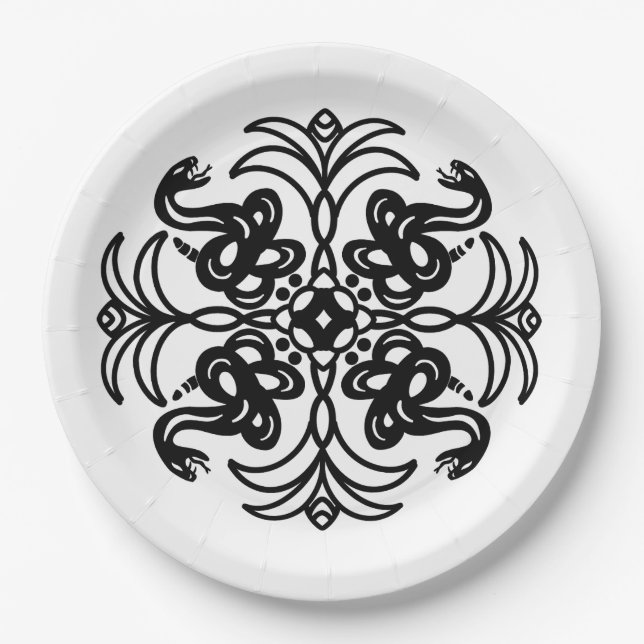 Schwarz-Weiß-Schlange Pappteller (Vorderseite)