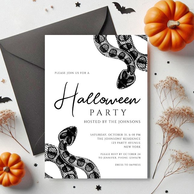 Schwarz-Weiß-Schlangen-Halloween-Party Einladung (Black And White Snakes Halloween Party Invitation)