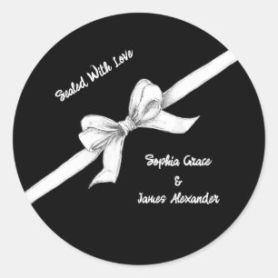 Schwarz-Weiß-Schleife Elegante Hochzeit Monoch Runder Aufkleber