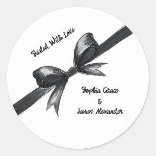 Schwarz-Weiß-Schleife Elegante Hochzeit Monoch Runder Aufkleber