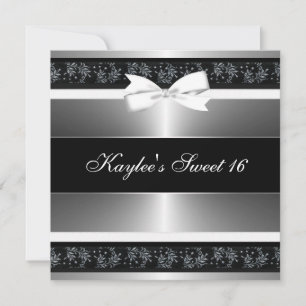Schwarz Weiß Schleife Silber Sweet Sixteen Geburts Einladung