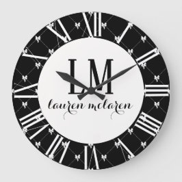 Schwarz-Weiß-Schleifen-Monogramm Große Wanduhr