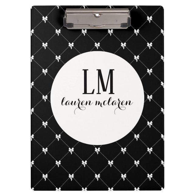 Schwarz-Weiß-Schleifen-Monogramm Klemmbrett (Vorderseite)