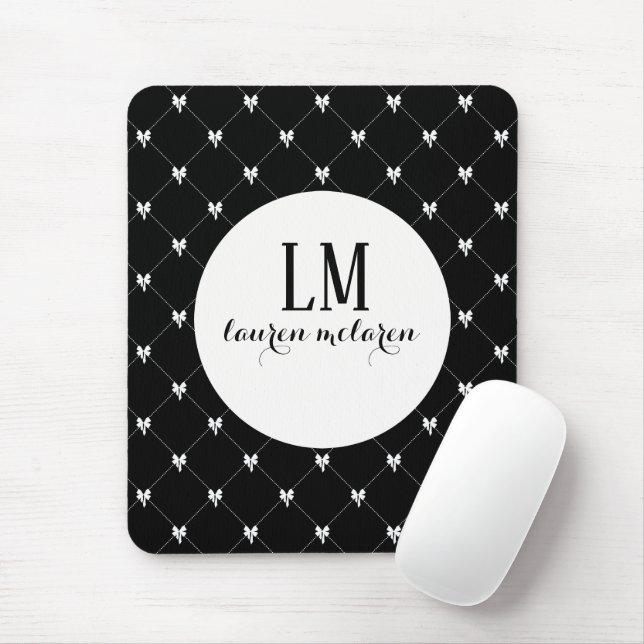 Schwarz-Weiß-Schleifen-Monogramm Mousepad (Mit Mouse)