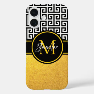Schwarz-Weiß-Schlüsselmonogramm für Goldfolie iPhone 16 Hülle