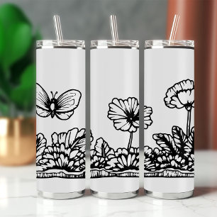 Schwarz-Weiß-Schmetterling-Flora-Reise Thermosbecher