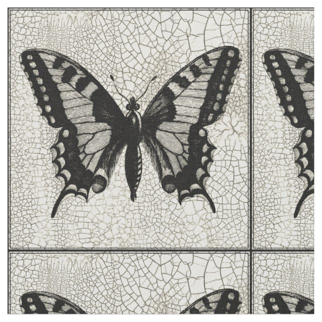 Schwarz-Weiß-Schmetterling im Hintergrund Stoff (Nahaufnahme)