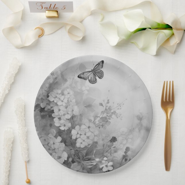 Schwarz-Weiß-Schmetterling Pappteller (Hochzeit)