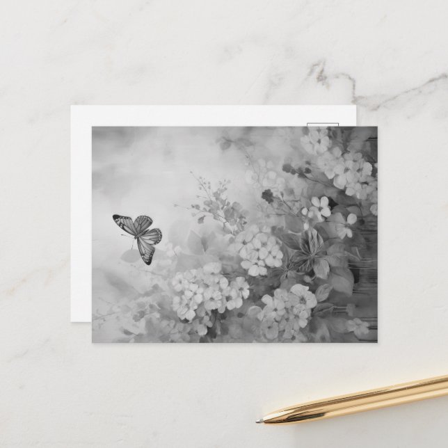 Schwarz-Weiß-Schmetterling Postkarte (Vorderseite/Rückseite Beispiel)