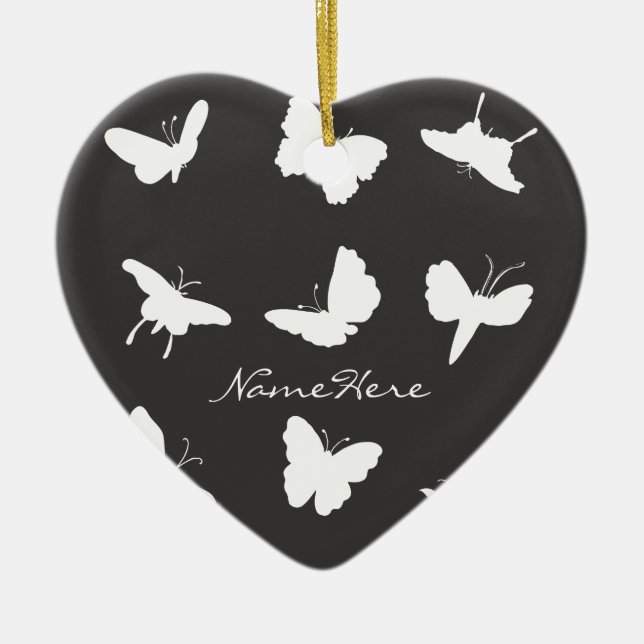 Schwarz-Weiß-Schmetterling-Silhouetten Keramikornament (Vorne)