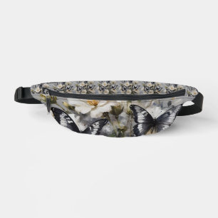 Schwarz-Weiß-Schmetterlinge auf weißen Blumen, Bauchtasche