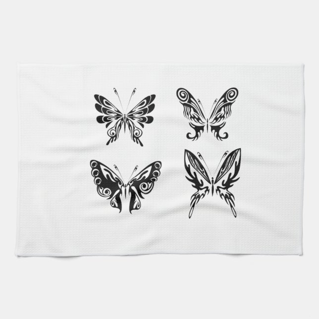 Schwarz-Weiß-Schmetterlinge Geschirrtuch (Horizontal)