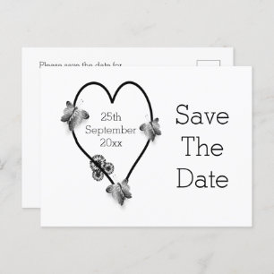 Schwarz-Weiß-Schmetterlinge Save the Date Postkarte