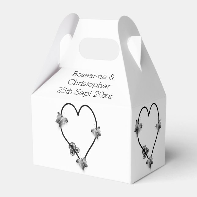 Schwarz-Weiß-Schmetterlingsherz-Design-Hochzeit Geschenkschachtel (Vorderseite)