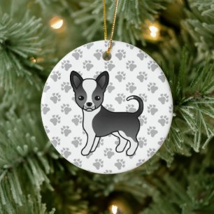 Schwarz-Weiß-Schnauze-Coat Chihuahua Hunde und Paw Keramik Ornament