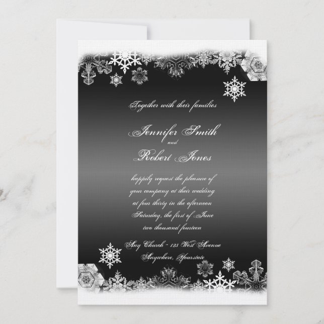 Schwarz-Weiß-Schneeflocke Einladung (Vorderseite)