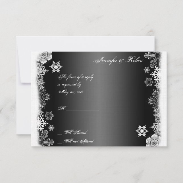 Schwarz-Weiß-Schneeflocke Hochzeitskarte RSVP Karte (Vorderseite)