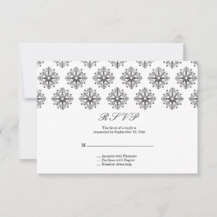 Schwarz + Weiß Schneeflocke Winterhochzeit RSVP Ka Karte