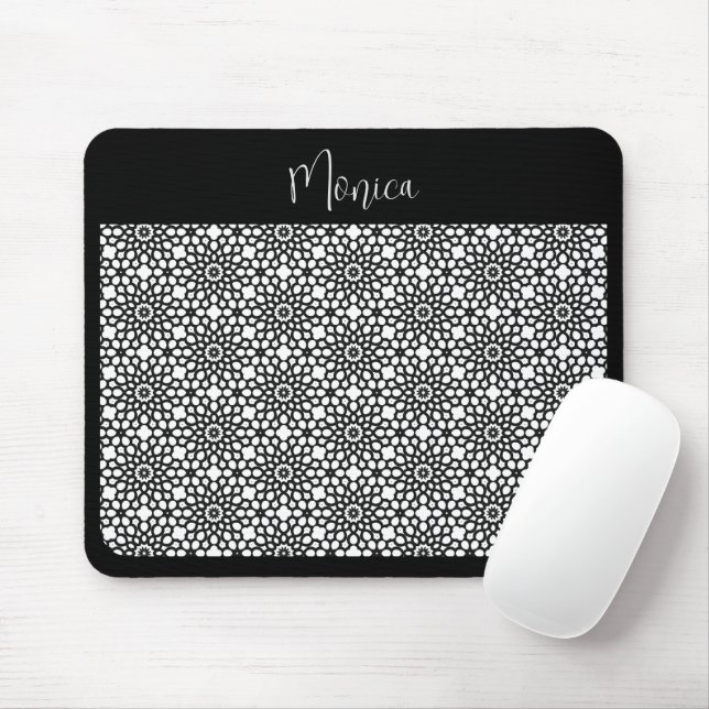 Schwarz-Weiß-Schneeflocken-Blume Mousepad (Mit Mouse)