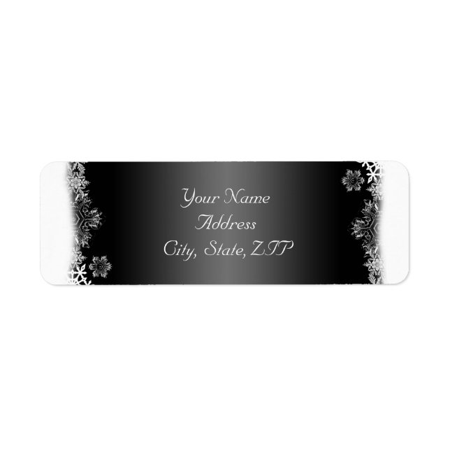 Schwarz-Weiß-Schneeflocken-Hochzeit-Rücksendeadres (Vorne)
