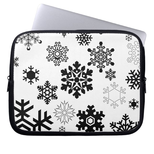 Schwarz-Weiß-Schneeflocken Laptopschutzhülle (Vorderseite)